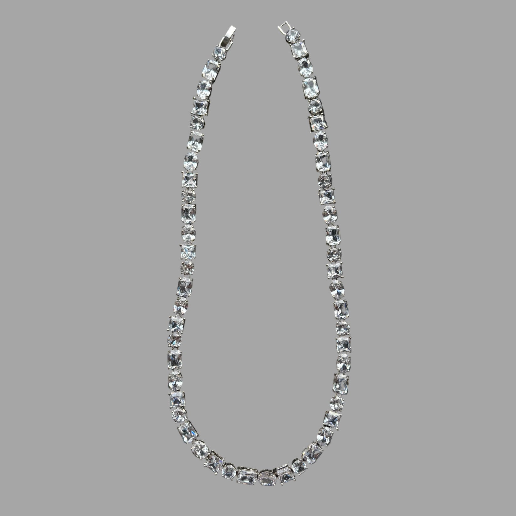 Square Crystal Necklace (Silver)