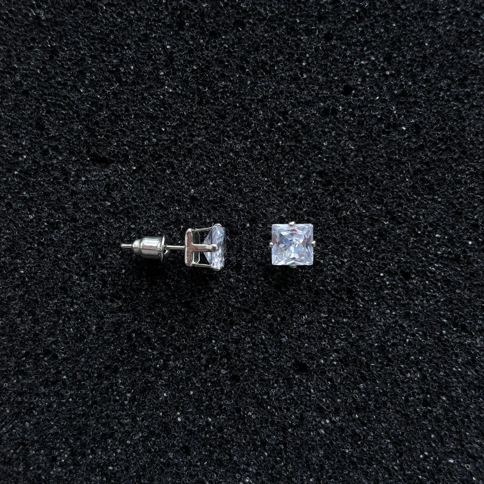 Square Crystal Earrings (Silver)