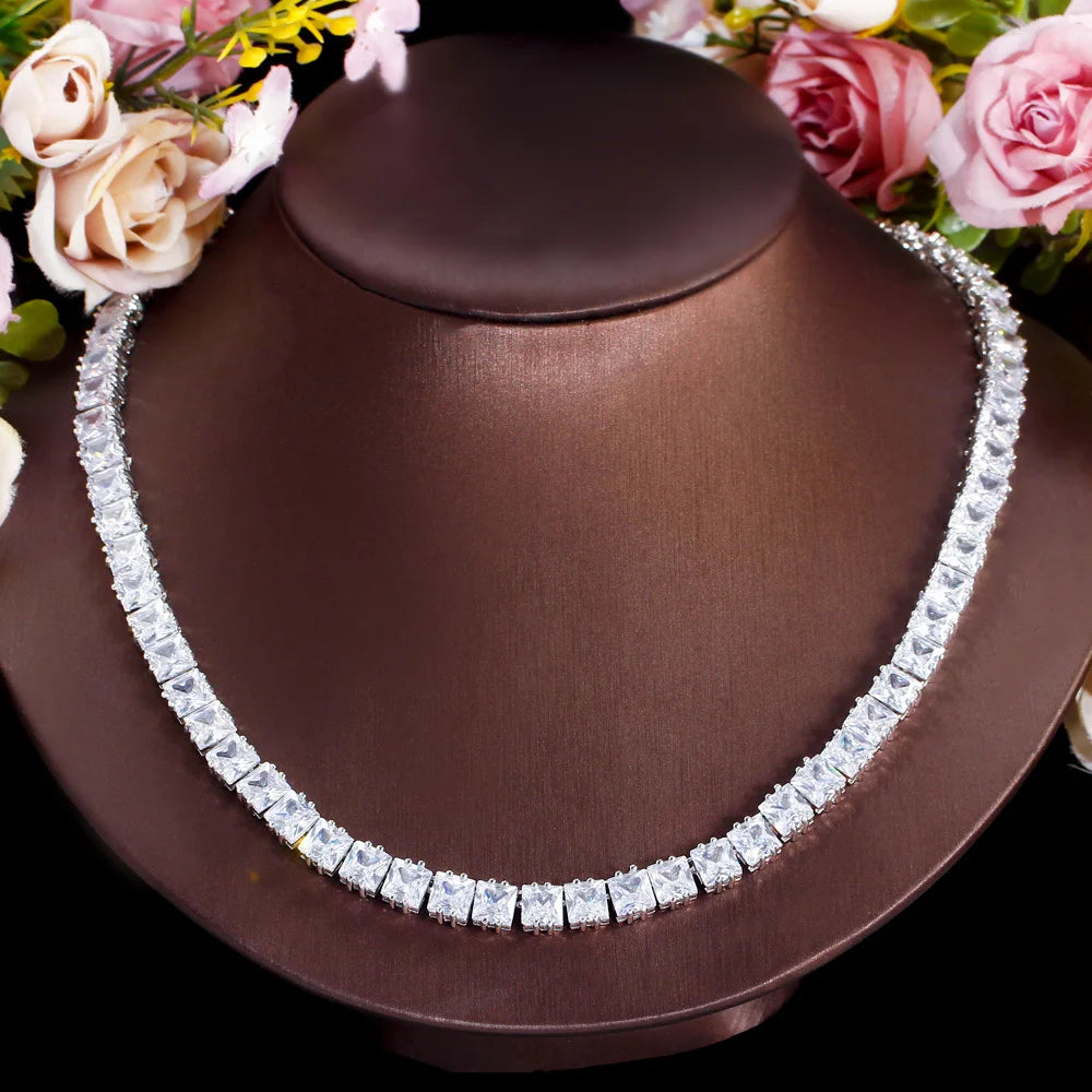 Square Crystal Necklace (Silver)