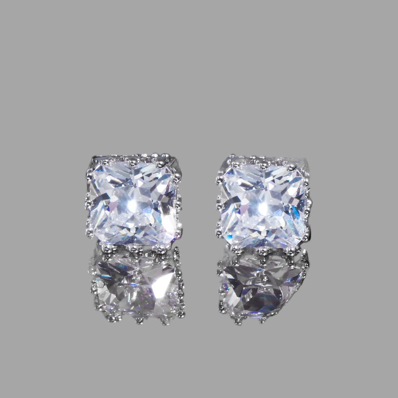 Square Crystal Earrings (Silver)